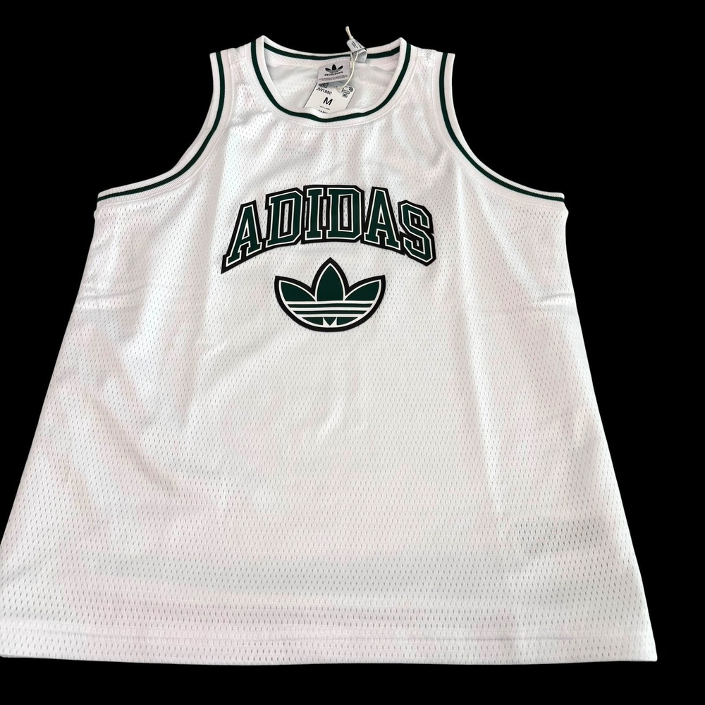 Adidas NWT Jersey Tank Shirt - Top Kids Boys Size M Green Logo and Boarder